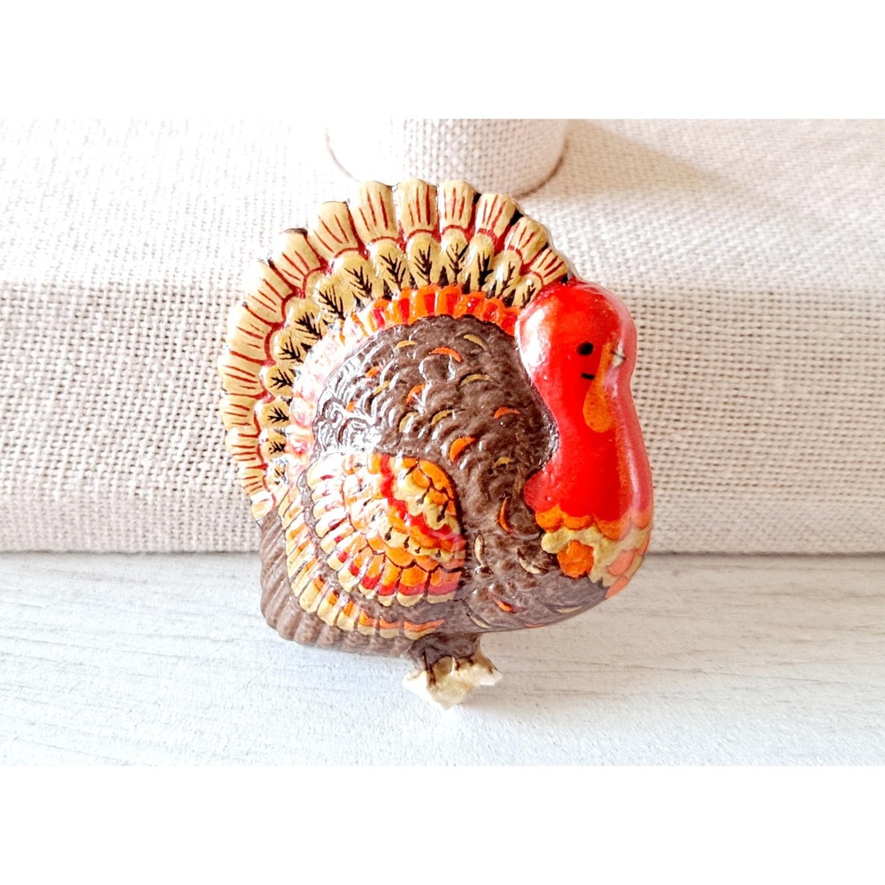 Vintage Turkey Brooch Thanksgiving Theme Hallmark Pin Plastic Jewelry